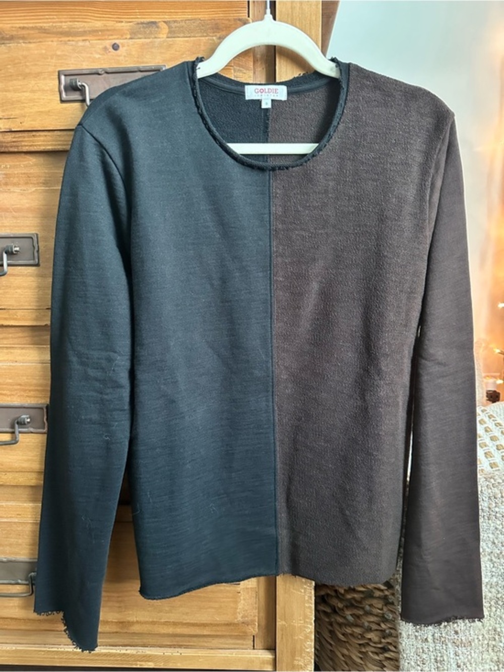 Goldie Two-Tone Black & Dark Brown Long Sleeve Crew